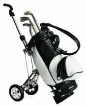 Mini Golftrolley mit Golfbag und Stiften