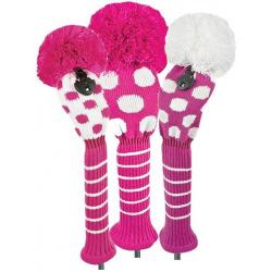 Bommel Strick Headcover pink 3er Set
