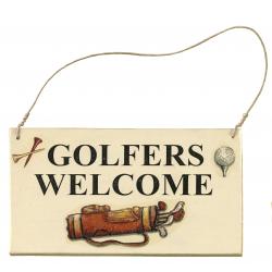 Türschild aus Holz  Golfers Welcome