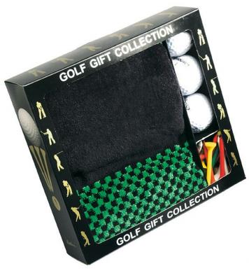 Geschenk-Set mit Putztuch, drei Golfbällen und Holztees